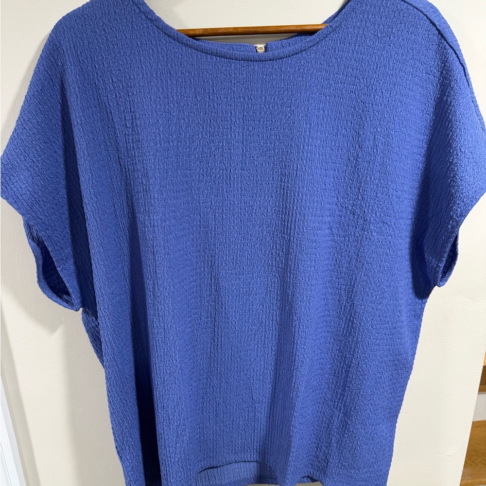 NWT Anne Klein Blue Textured Blouse SZ 3X Gold Zip Back Detail